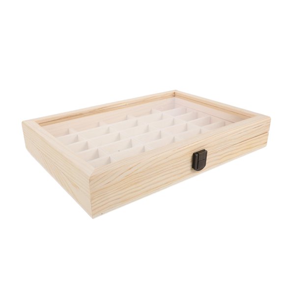 LOLIPPYY Crystal Specimen Display Case Wooden Tray with Multiple Compartments and Protective Lid