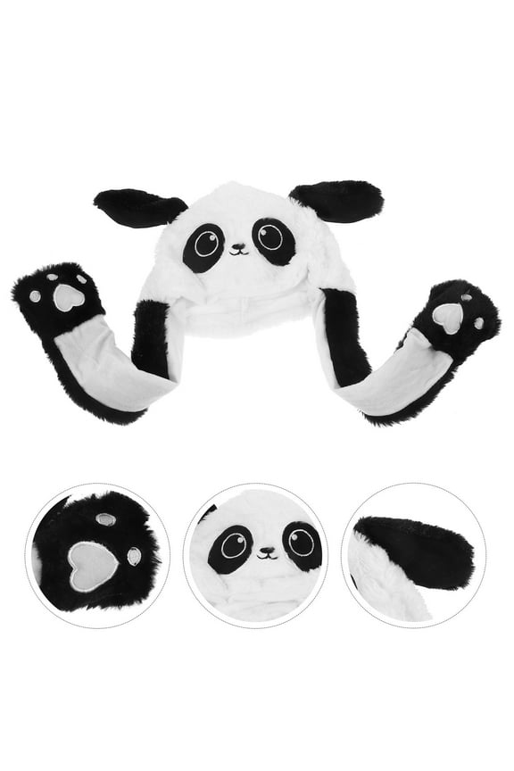 Cute Black Plush Animal Ear Moving Hat Comfortable Panda Ear Hat for Cosplay and Party Wear