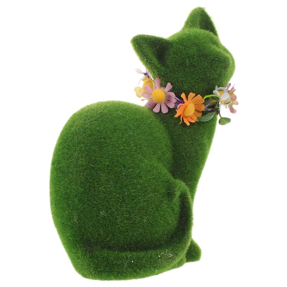 LOLIPPYY Cute Flocked Cat Sculpture Green Moss Covered Animal Statue for Garden Decor