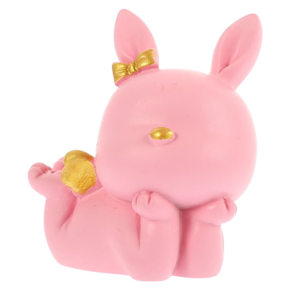LOLIPPYY Cute Pink Cartoon Rabbit Figurine for Home Decoration Resin Bunny Miniature for Micro Landscape 3.5 Inch