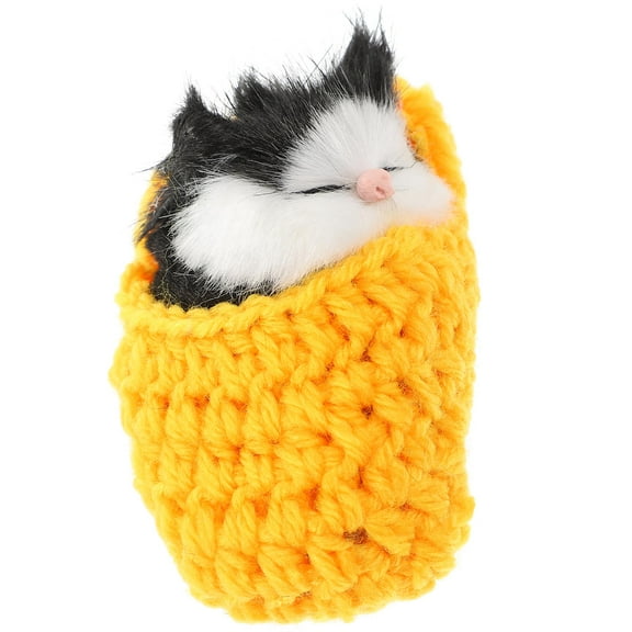 LOLIPPYY Cute Sleeping Cat Toy for Kids in Yellow Plush with Meows Sounds for Christmas Party 1Pcs