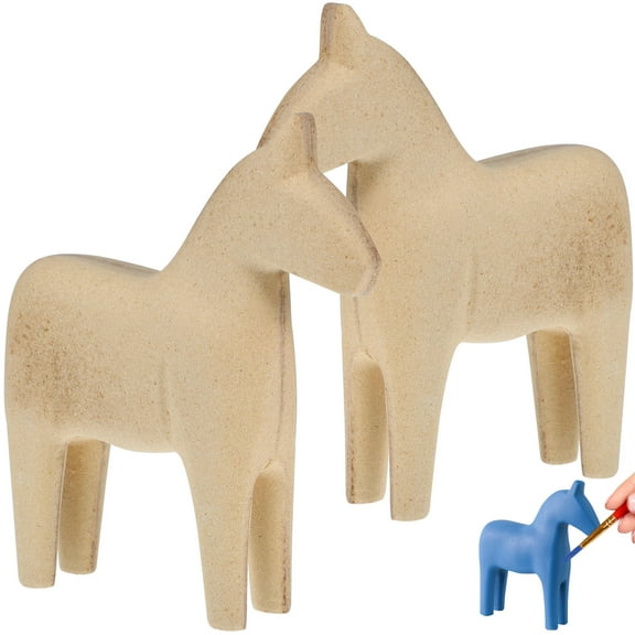 LOLIPPYY Unfinished Wooden Horse Figurines for Custom Painting, Craft Projects, and Table Decor - 2 Pieces Beige Wood