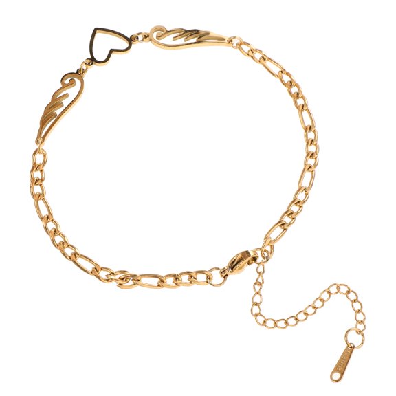 LOLIPPYY Dainty Adjustable Anklet Bracelet with Heart and Wing Stainless Steel