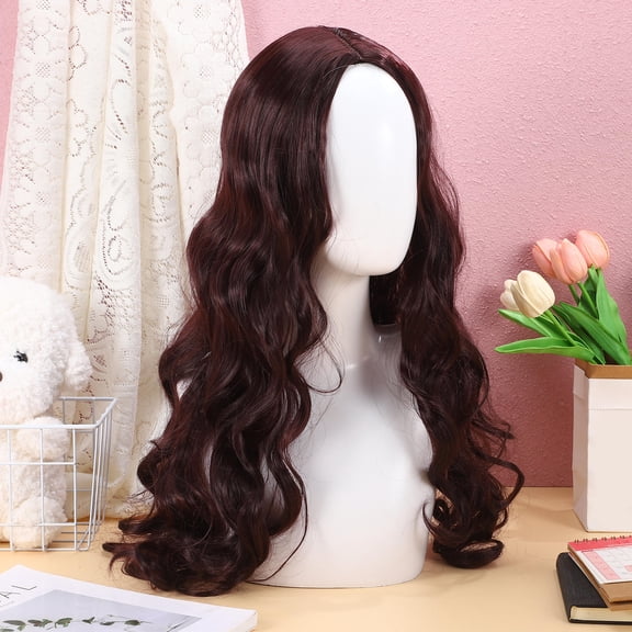 LOLIPPYY Dark Red Curly Synthetic Wig Natural Texture Comfortable Inner Net for Party and Work