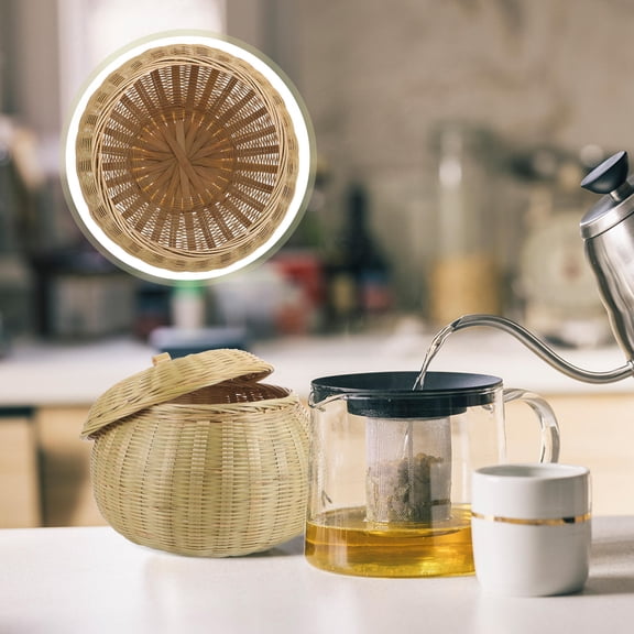 LOLIPPYY Decorative Basket With Lid Light Brown Bamboo Storage Holder For Home Users 1Pack