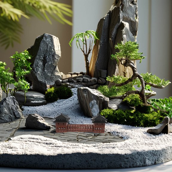 LOLIPPYY Decorative Bonsai Pavilion Model with Detailed Asian Architecture Design