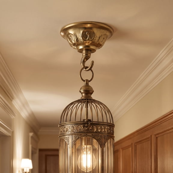 LOLIPPYY Brass Ceiling Mount Plate with Heavy Duty Hook for Pendant Lights, Hanging Baskets, and Decorative Fixtures