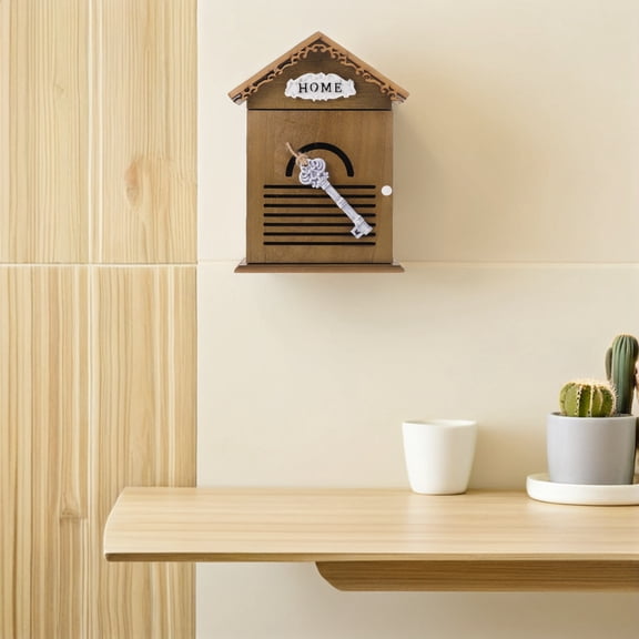 LOLIPPYY Wooden Coffee-Themed Wall Mounted Key Holder in Unique House Shape for Home Organization and Entryway Storage