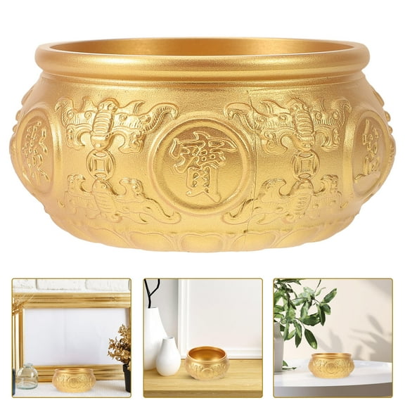 LOLIPPYY Decorative Copper Offering Bowl in Golden Tone for Office and Home Display