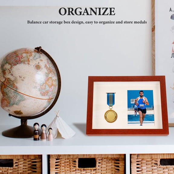 LOLIPPYY Light Brown Medal Display Frame with Photo Holder for Home Decoration Durable and Elegant Design