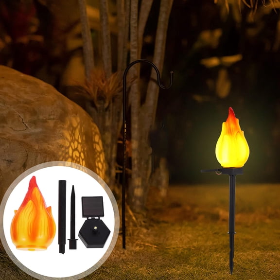 LOLIPPYY Decorative Solar Outdoor Flame Garden Light Yellow Solar Powered Stake Pathway Lamp