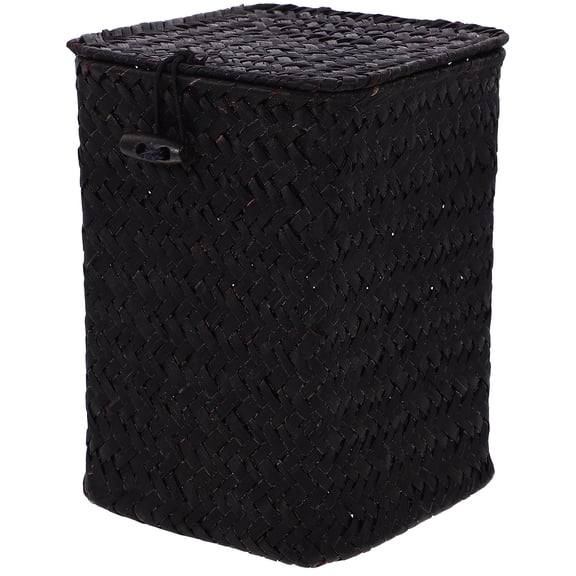LOLIPPYY Decorative Storage Box Woven Box for Home Black Straw Braid 1Pack