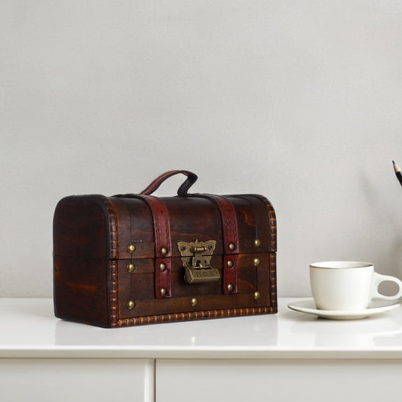 LOLIPPYY Decorative Trunk for Keepsakes Dark Brown Wooden Chest with Lock Vintage Design