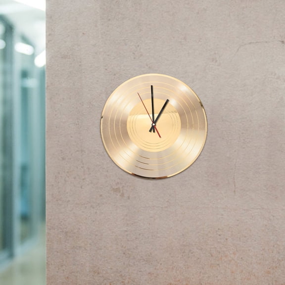 LOLIPPYY Vintage Style Decorative Vinyl Record Wall Clock, Golden Plastic Timepiece for Living Room, 1 Set