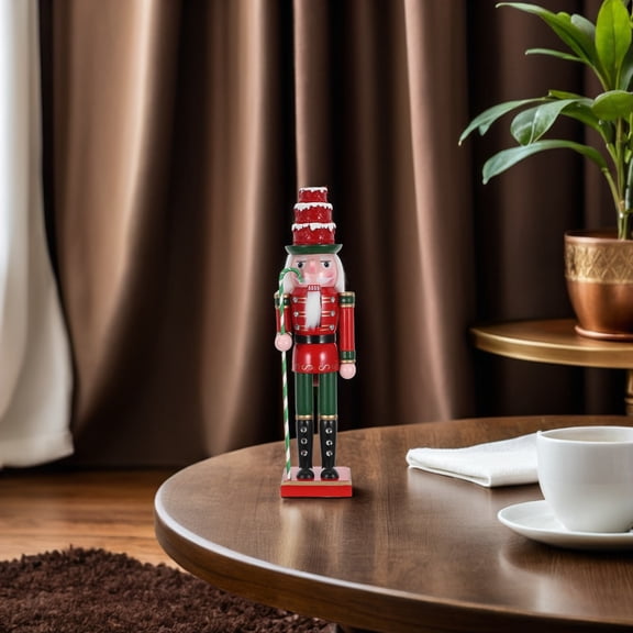 LOLIPPYY Red Wooden Nutcracker Soldier with Candy Cake Topper, Festive Holiday Table Decoration for Christmas