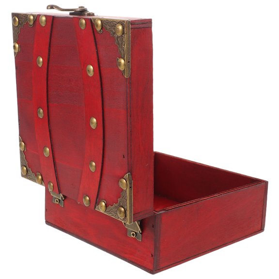 LOLIPPYY Decorative Wooden Treasure Chest Box for Jewelry and Keepsakes Home Use Red