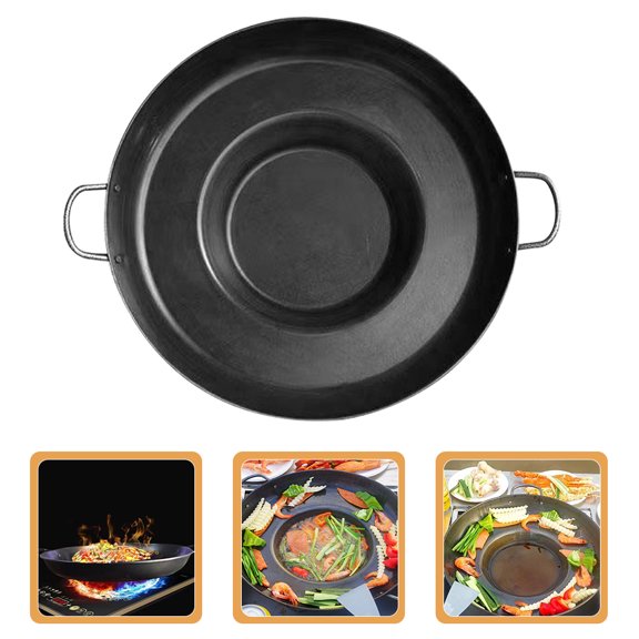 LOLIPPYY Professional Black Stainless Steel Deep Concave Grill Pan for Chefs - 1 Piece Cookware for Cooking