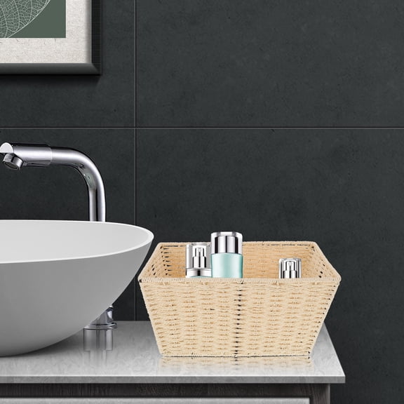 LOLIPPYY Beige Paper String Desk Storage Basket Decorative Home Decor 1 Piece