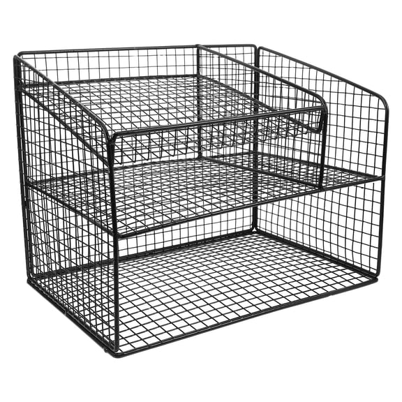 LOLIPPYY Desktop Organizer Rack Black for Office Desk with Sections for Files and Daily Supplies