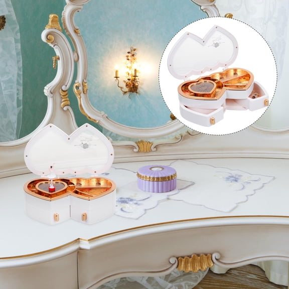 LOLIPPYY White Desktop Music Box with Ballet Dancer Figurine and Heart Design for Romantic Home Decor