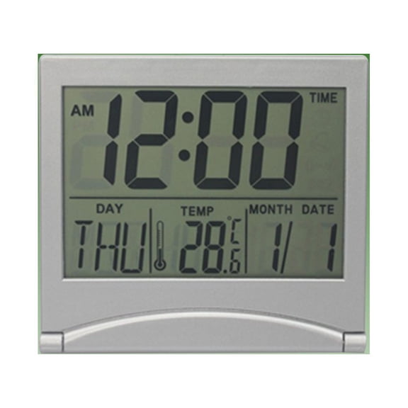 LOLIPPYY Digital Desk Clock with Date Folding Alarm Clock Silver ABS 1Set Simple Style