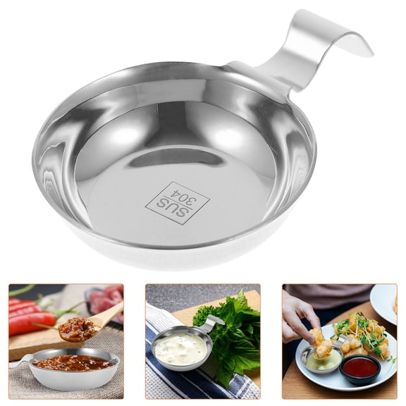 LOLIPPYY Dipping Plate Sauce Dish with Chopstick Holder 304 Stainless Steel for Home Users 1Set