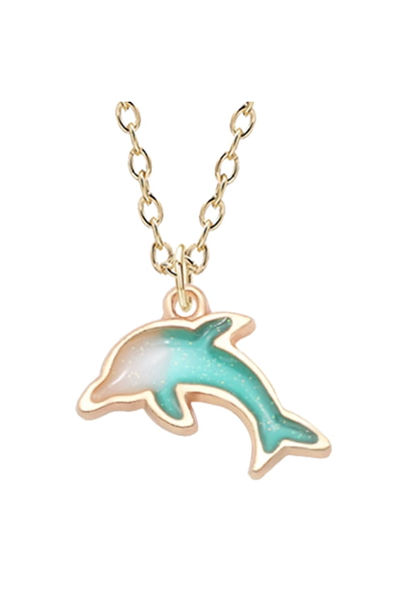 Alloy Dolphin Pendant Necklace Light Green Color Delicate Comfortable Neck Decoration