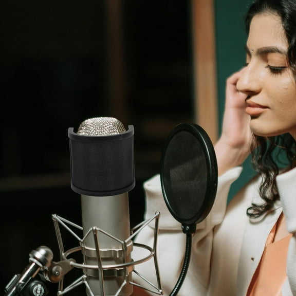 LOLIPPYY Double Layer Mic Pop Filter Plastic Black 1Pack For Voice Recognition