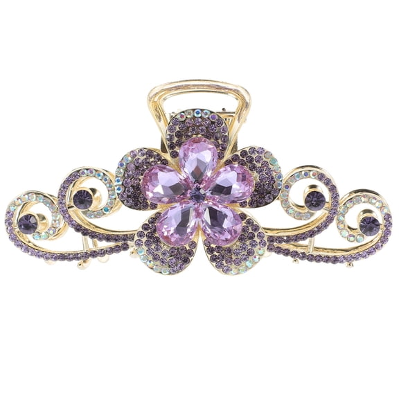LOLIPPYY Double Sided Flower Rhinestone Large Hair Claw Clip Purple Alloy Decorative Accessory