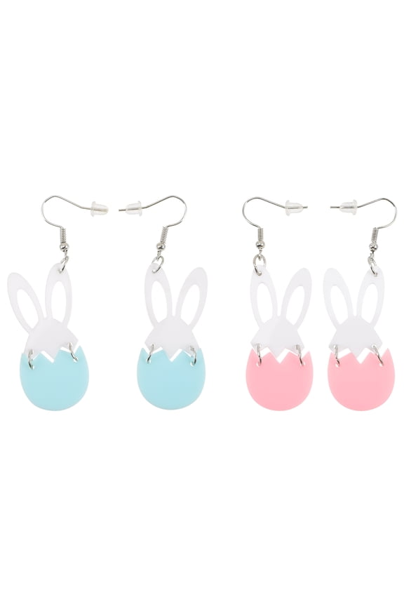 Durable Assorted Color Easter Earrings for Women's Cute Bunny and Egg Design Acrylic and Metal Dangle Jewelry 2 Pairs