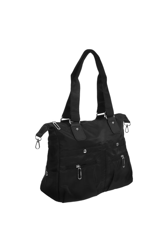 Durable Black Polyester Shoulder Tote Bag with Zipper and Large Capacity for Office Use