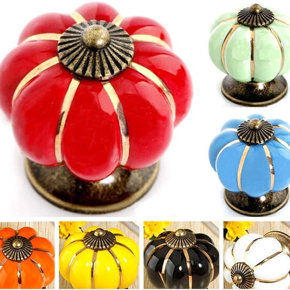 LOLIPPYY Durable Black Pumpkin Ceramic Door Knobs, Elegant for Kitchen Drawers, 5Pcs