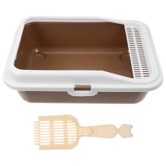 LOLIPPYY Durable Coffee Color Cat Litter Pan with Anti Splash Fence for Home Use