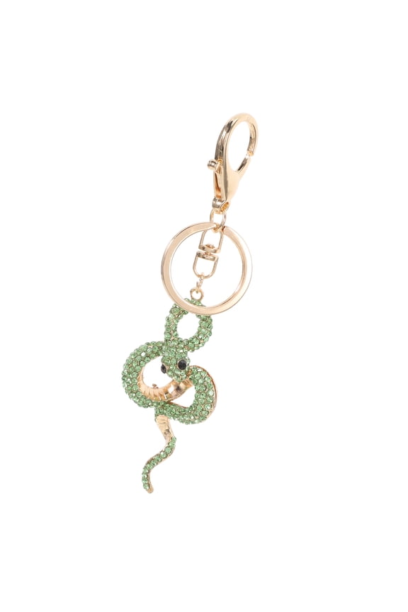 Durable Green Metal Snake Key Ring with Sparkling Rhinestones for Bags