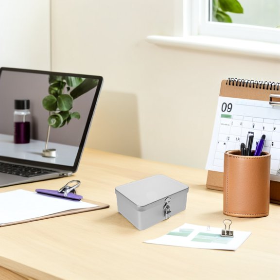 LOLIPPYY Durable Metal Desktop Storage Box with Key Lock Retro Tinplate Keepsake Container