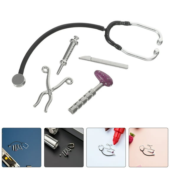 LOLIPPYY Durable Miniature Stethoscope Model Set for Dollhouse Hospital Accessories Silver Alloy Educational :12 Scale