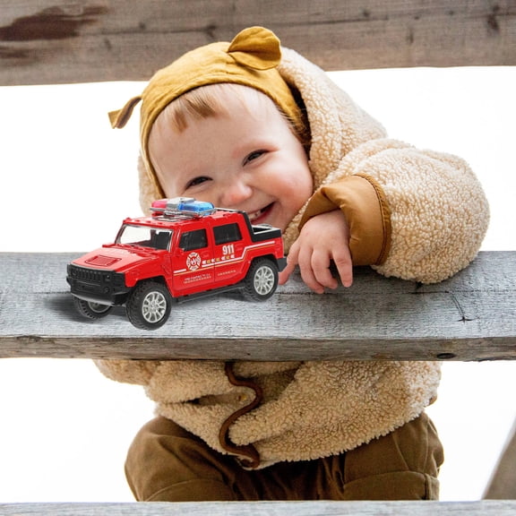 LOLIPPYY Durable Red Plastic Fire Truck Model with Pull Back Inertia Feature Realistic Design