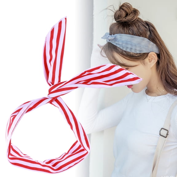 LOLIPPYY Rabbit Ear Hairband with Bowknot, Cotton Linen Wire Headwrap