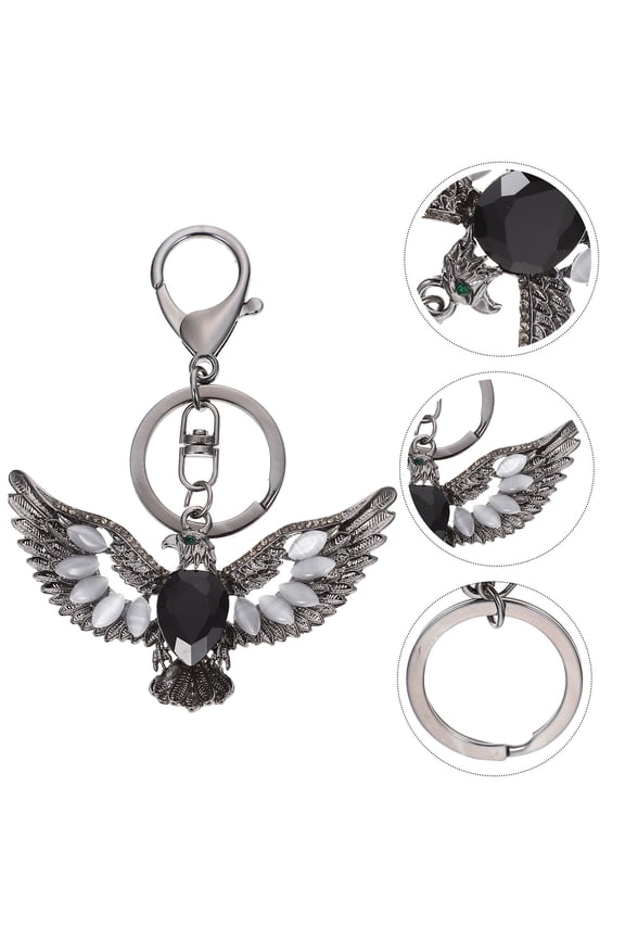 Eagle Shape Rhinestone Key Ring Pendant Black Metal Decorative Key Holder