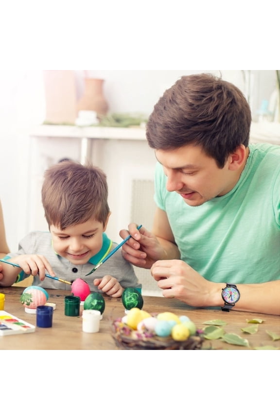 Easter Egg Pattern Sports Watch for Home Use, Comfortable Black Quartz Wristwatch, Durable Glass and Plastic Material