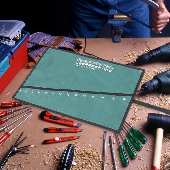 LOLIPPYY Electrician Tool Roll Organizer Bag in Light Green Oxford Cloth for Compact Storage