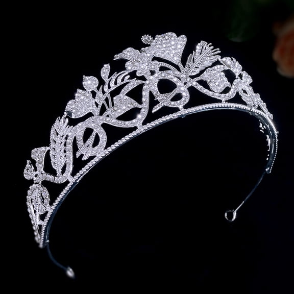 LOLIPPYY Elegance Enhancement Crown Bridal Headband Silver Wheat Zinc Alloy Water Drill 1Pack
