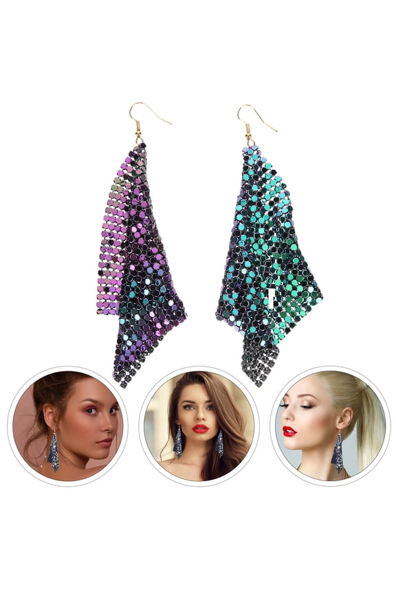 Elegant Assorted Color Alloy Tassel Earrings for Women with Sparkling Metal Mesh Grid Sequins Design