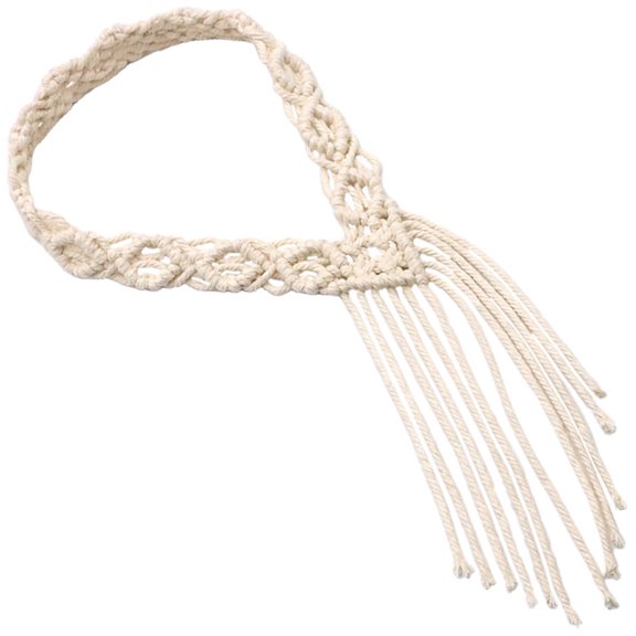 LOLIPPYY Elegant Beige Bohemian Woven Headband with Long Macrame Design Handmade Cotton Rope Headpiece