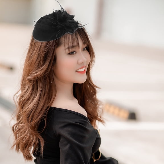 LOLIPPYY Elegant Black Fascinator Hat Clip with Flower for Cocktail Party and Special Occasions