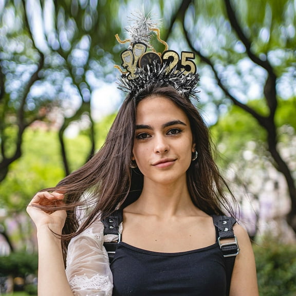 LOLIPPYY Elegant Black and New Year Headband with Glitter Tinsel Hair Accessory for Parties and Special Events