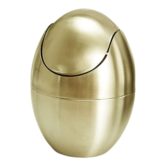 LOLIPPYY Small Desk Trash Can with Lid Golden Stainless Steel Eggshell Shape for Office Bathroom