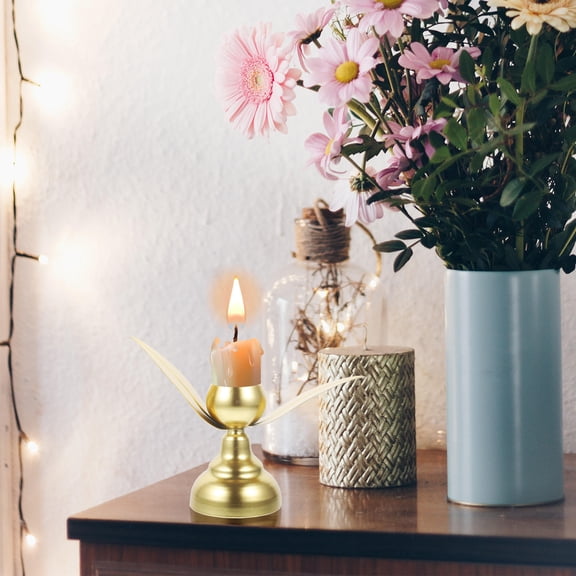 LOLIPPYY Golden Iron Double-Leaf Candlestick, Stable Performance, Versatile Table Centerpiece
