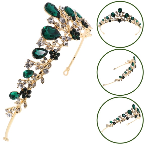 LOLIPPYY Elegant Green Bridal Crown Hair Accessory Rhinestone Decoration for Weddings