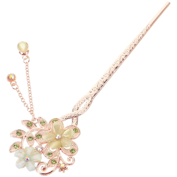 LOLIPPYY Elegant Green Hair Stick for Buns with Flower and Tassel Design Chinese Style Hair Accessory